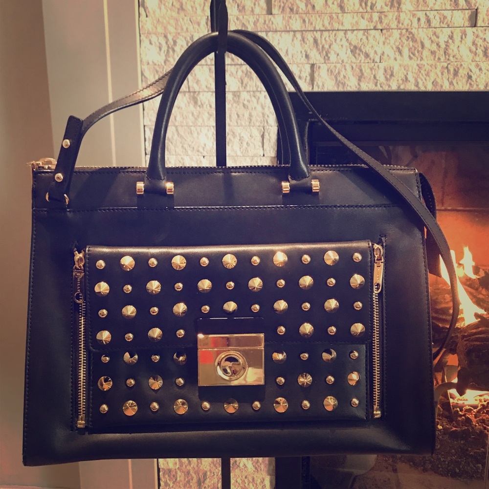 Milly gold studded handbag with removable clutch